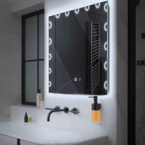 Specchio LED Quadrato | Pulsanti touch | Funzione anti-appannamento | Luce bianca fredda - Reyze Serie Edge Modello 4