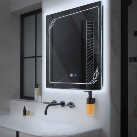 Specchio LED Quadrato | Pulsanti touch | Funzione anti-appannamento | Luce bianca fredda - Reyze Serie Good Vibes Modello 1