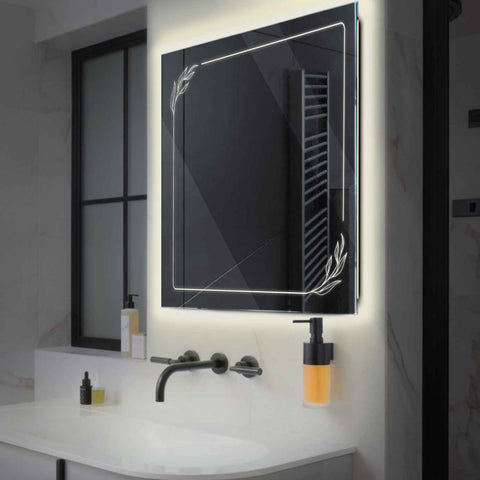 Specchio LED Quadrato | Controllo tramite interruttore a muro | Luce bianca neutra - Reyze Serie Good Vibes Modello 1