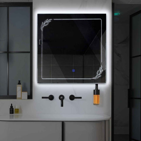Specchio LED Quadrato | Pulsante touch | Luce bianca fredda - Reyze Serie Good Vibes Modello 1