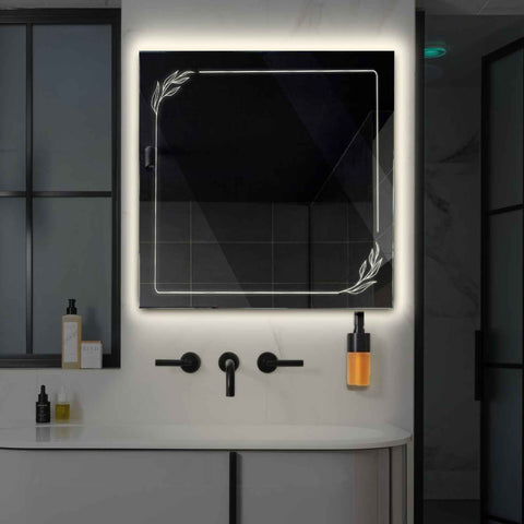 Specchio LED Quadrato | Controllo tramite interruttore a muro | Luce bianca neutra - Reyze Serie Good Vibes Modello 1