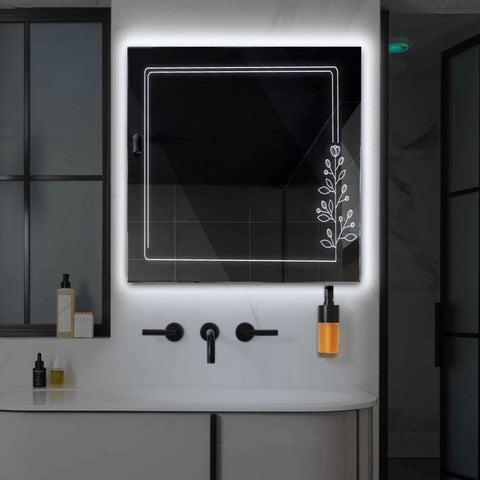 Specchio LED Quadrato | Controllo tramite interruttore a muro | Luce bianca fredda - Reyze Serie Good Vibes Modello 3