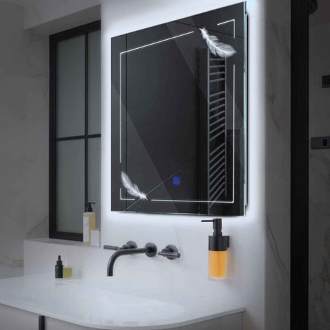 Specchio LED Quadrato | Pulsante touch | Luce bianca fredda - Reyze Serie Good Vibes Modello 2