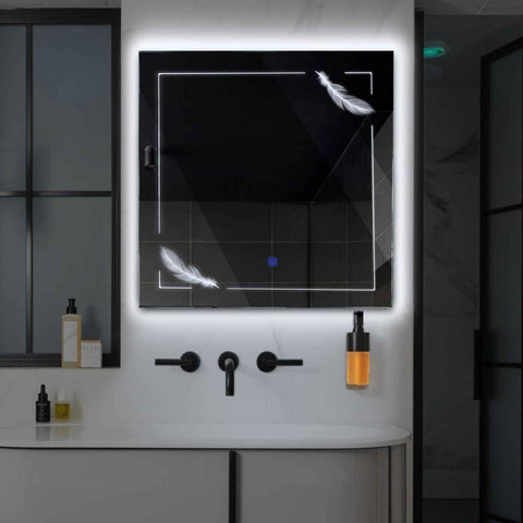 Specchio LED Quadrato | Pulsante touch | Luce bianca fredda - Reyze Serie Good Vibes Modello 2