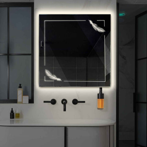 Specchio LED Quadrato | Controllo tramite interruttore a muro | Luce bianca neutra - Reyze Serie Good Vibes Modello 2