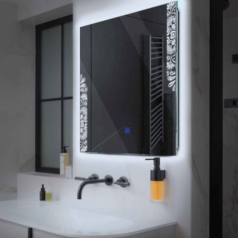Specchio LED Quadrato | Pulsante touch | Luce bianca fredda - Reyze Serie Good Vibes Modello 4