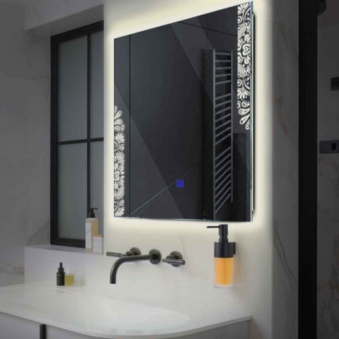 Specchio LED Quadrato | Pulsante touch | Luce bianca neutra - Reyze Serie Good Vibes Modello 4