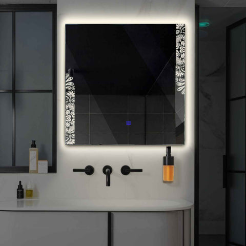 Specchio LED Quadrato | Pulsante touch | Luce bianca neutra - Reyze Serie Good Vibes Modello 4