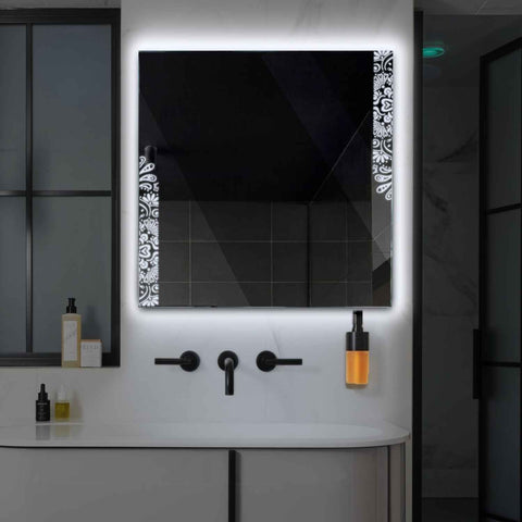 Specchio LED Quadrato | Controllo tramite interruttore a muro | Luce bianca fredda - Reyze Serie Good Vibes Modello 4