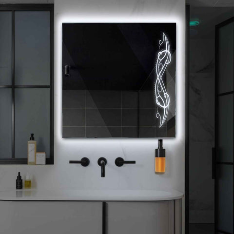 Specchio LED Quadrato | Controllo tramite interruttore a muro | Luce bianca fredda - Reyze Serie Good Vibes Modello 6