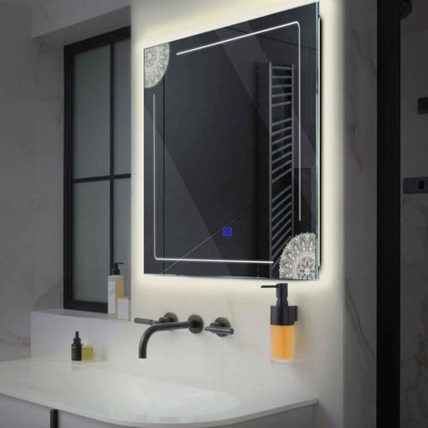 Specchio LED Quadrato | Pulsante touch | Luce bianca neutra - Reyze Serie Good Vibes Modello 7