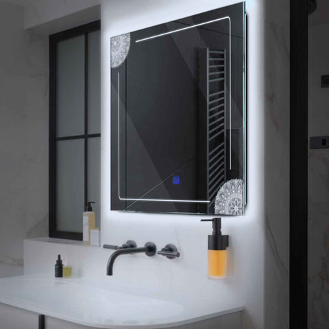 Specchio LED Quadrato | Pulsante touch | Luce bianca fredda - Reyze Serie Good Vibes Modello 7