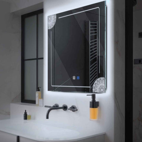 Specchio LED Quadrato | Pulsanti touch | Funzione anti-appannamento | Luce bianca fredda - Reyze Serie Good Vibes Modello 7