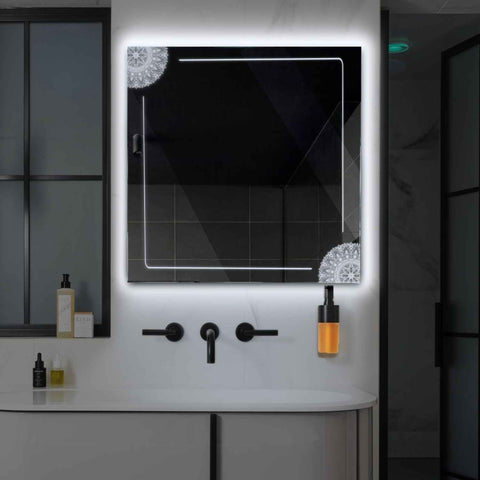 Specchio LED Quadrato | Controllo tramite interruttore a muro | Luce bianca fredda - Reyze Serie Good Vibes Modello 7