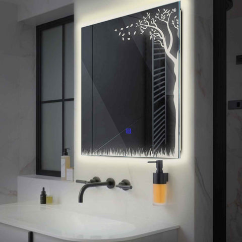 Specchio LED Quadrato | Pulsante touch | Luce bianca neutra - Reyze Serie Good Vibes Modello 8