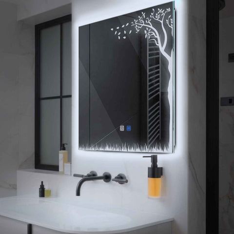 Specchio LED Quadrato | Pulsanti touch | Funzione anti-appannamento | Luce bianca fredda - Reyze Serie Good Vibes Modello 8