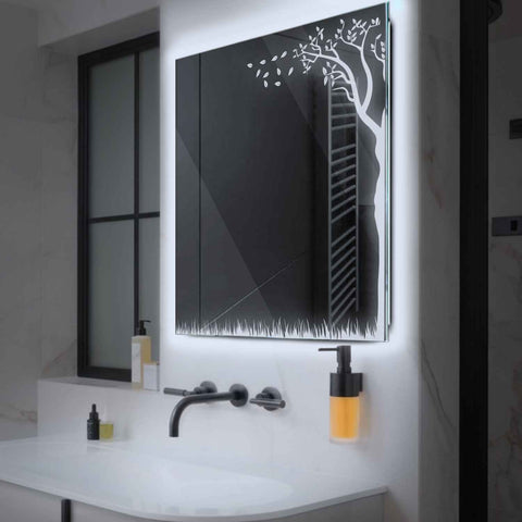 Specchio LED Quadrato | Controllo tramite interruttore a muro | Luce bianca fredda - Reyze Serie Good Vibes Modello 8