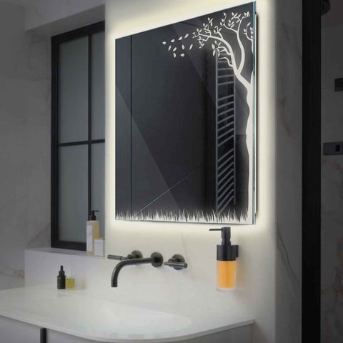 Specchio LED Quadrato | Controllo tramite interruttore a muro | Luce bianca neutra - Reyze Serie Good Vibes Modello 8