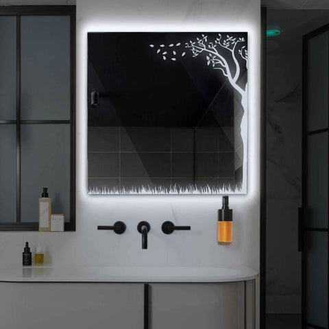 Specchio LED Quadrato | Controllo tramite interruttore a muro | Luce bianca fredda - Reyze Serie Good Vibes Modello 8