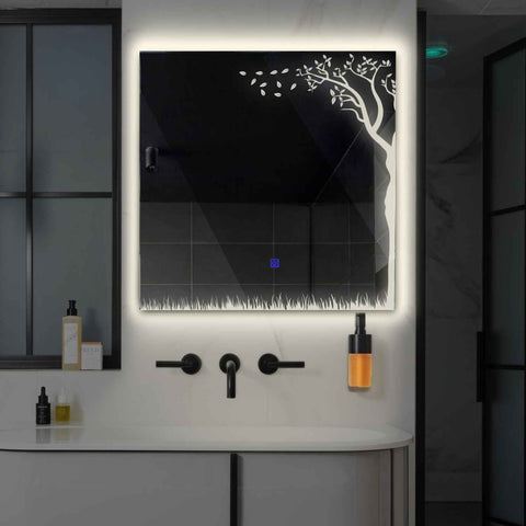 Specchio LED Quadrato | Pulsante touch | Luce bianca neutra - Reyze Serie Good Vibes Modello 8
