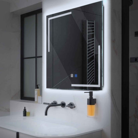 Specchio LED Quadrato | Pulsanti touch | Funzione anti-appannamento | Luce bianca fredda - Reyze Serie Minimal Modello 2