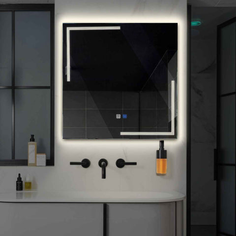 Specchio LED Quadrato | Pulsanti touch | Funzione anti-appannamento | Luce bianca neutra - Reyze Serie Minimal Modello 2