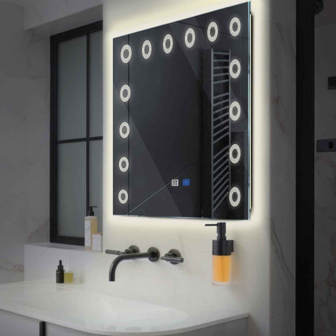 Specchio LED Quadrato | Pulsanti touch | Funzione anti-appannamento | Luce bianca neutra - Reyze Serie Minimal Modello 4