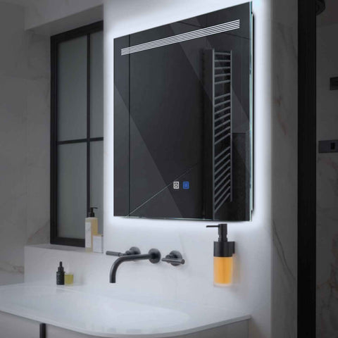 Specchio LED Quadrato | Pulsanti touch | Funzione anti-appannamento | Luce bianca fredda - Reyze Serie Minimal Modello 5