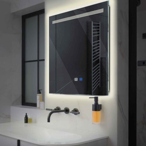 Specchio LED Quadrato | Pulsanti touch | Funzione anti-appannamento | Luce bianca neutra - Reyze Serie Minimal Modello 5