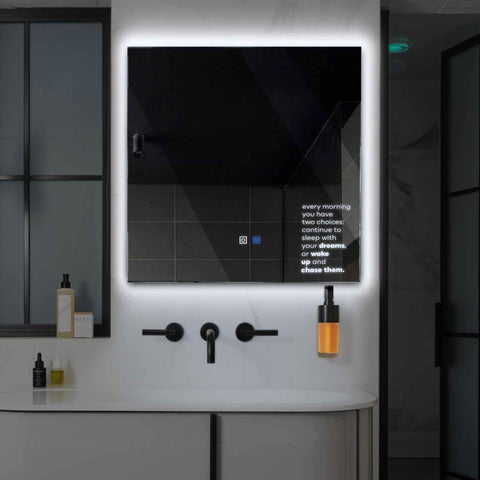 Specchio LED Quadrato | Pulsanti touch | Funzione anti-appannamento | Luce bianca fredda - Reyze Serie Motivated Modello 2