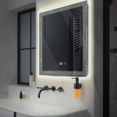 Specchio LED Quadrato | Pulsanti touch | Funzione anti-appannamento | Luce bianca neutra - Reyze Serie Official Modello 1