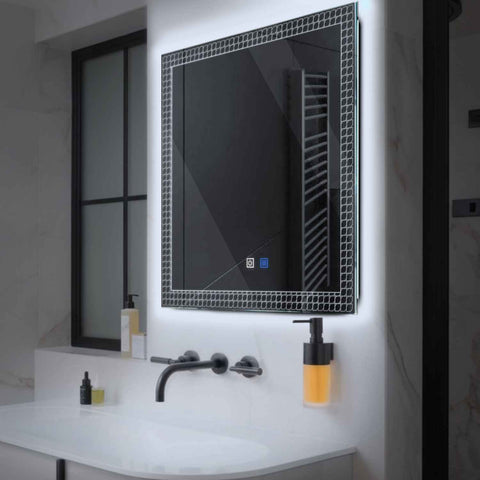 Specchio LED Quadrato | Pulsanti touch | Funzione anti-appannamento | Luce bianca fredda - Reyze Serie Official Modello 3