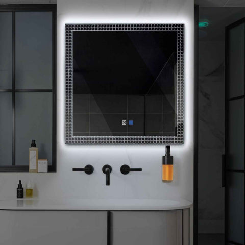 Specchio LED Quadrato | Pulsanti touch | Funzione anti-appannamento | Luce bianca fredda - Reyze Serie Official Modello 3