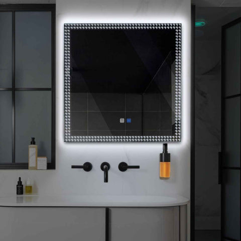 Specchio LED Quadrato | Pulsanti touch | Funzione anti-appannamento | Luce bianca fredda - Reyze Serie Official Modello 6
