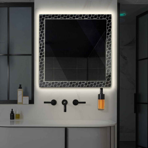 Specchio LED Quadrato | Controllo tramite interruttore a muro | Luce bianca neutra - Reyze Serie Official Modello 7