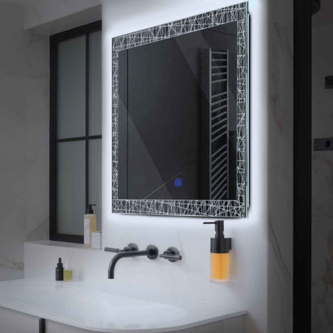 Specchio LED Quadrato | Pulsante touch | Luce bianca fredda - Reyze Serie Simetria Modello 1