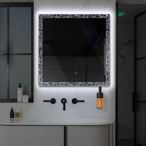Specchio LED Quadrato | Pulsante touch | Luce bianca fredda - Reyze Serie Simetria Modello 1