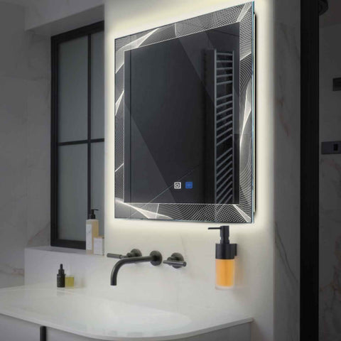 Specchio LED Quadrato | Pulsanti touch | Funzione anti-appannamento | Luce bianca neutra - Reyze Serie Simetria Modello 2