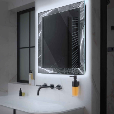 Specchio LED Quadrato | Controllo tramite interruttore a muro | Luce bianca fredda - Reyze Serie Simetria Modello 2