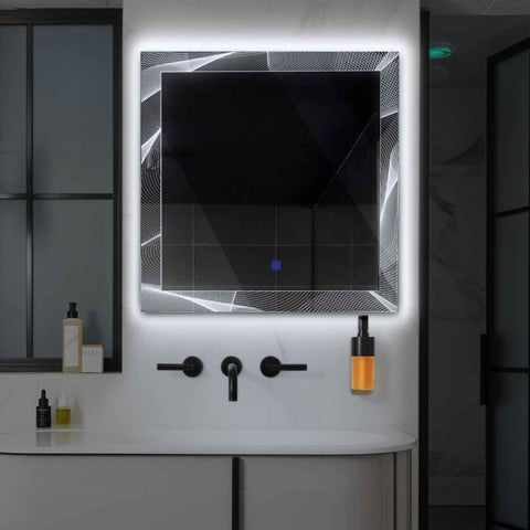 Specchio LED Quadrato | Pulsante touch | Luce bianca fredda - Reyze Serie Simetria Modello 2