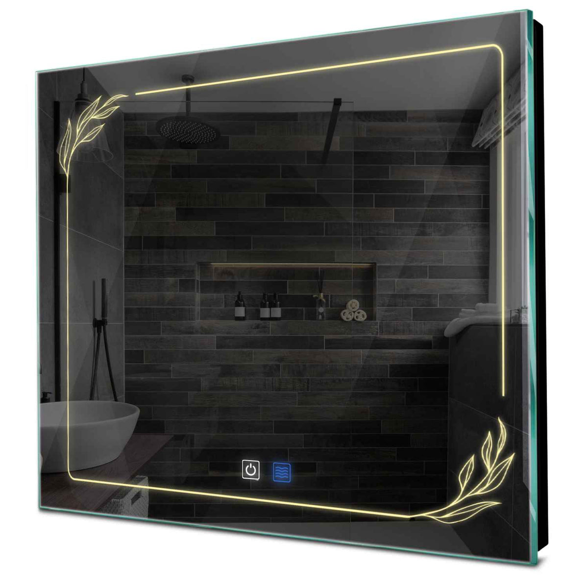 Specchio LED Quadrato | Pulsanti touch | Funzione anti-appannamento | Luce bianca calda - Reyze Serie Good Vibes Modello 1