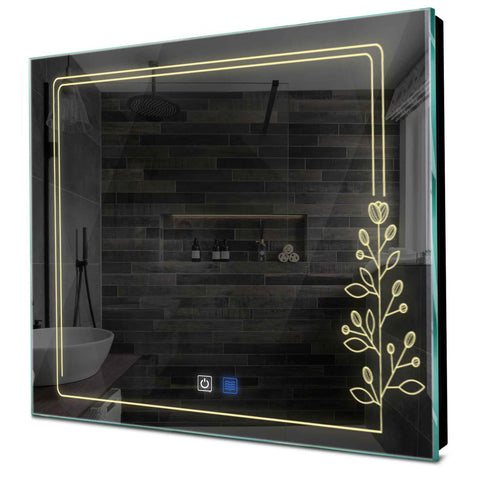 Specchio LED Quadrato | Pulsanti touch | Funzione anti-appannamento | Luce bianca calda - Reyze Serie Good Vibes Modello 3