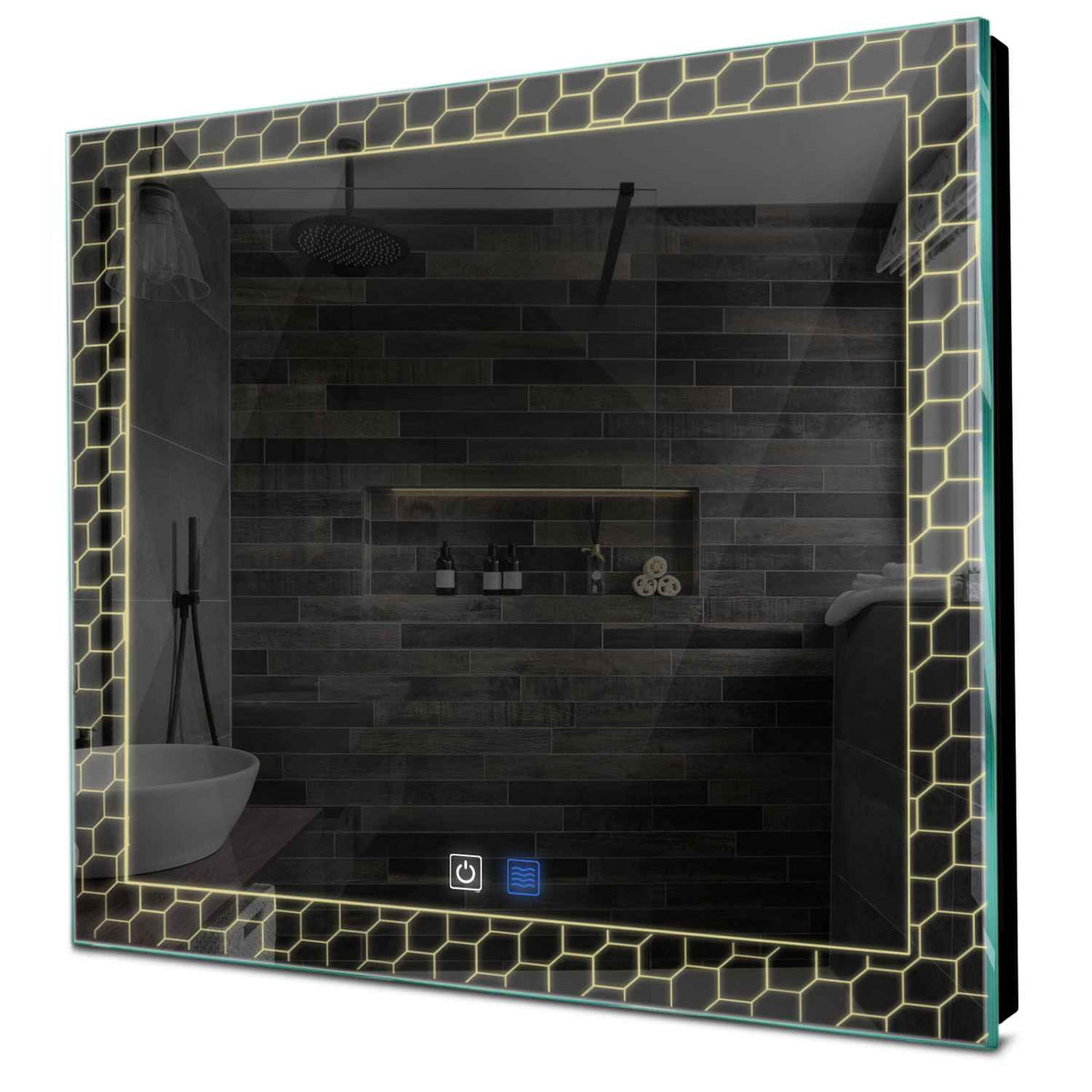 Specchio LED Quadrato | Pulsanti touch | Funzione anti-appannamento | Luce bianca calda - Reyze Serie Official Modello 7