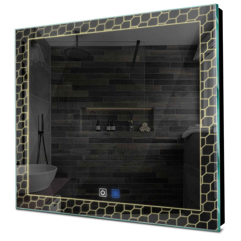 Specchio LED Quadrato | Pulsanti touch | Funzione anti-appannamento | Luce bianca calda - Reyze Serie Official Modello 7