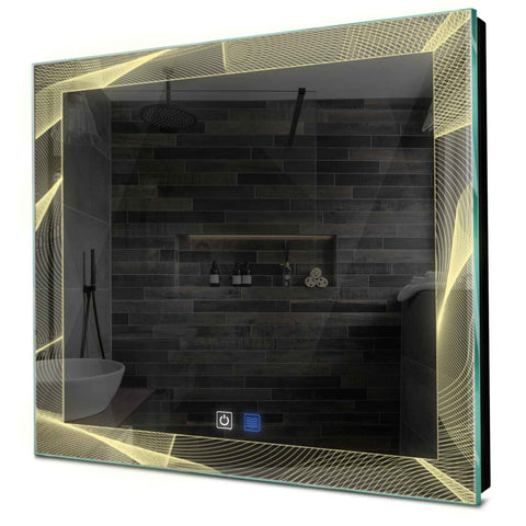 Specchio LED Quadrato | Pulsanti touch | Funzione anti-appannamento | Luce bianca calda - Reyze Serie Simetria Modello 2