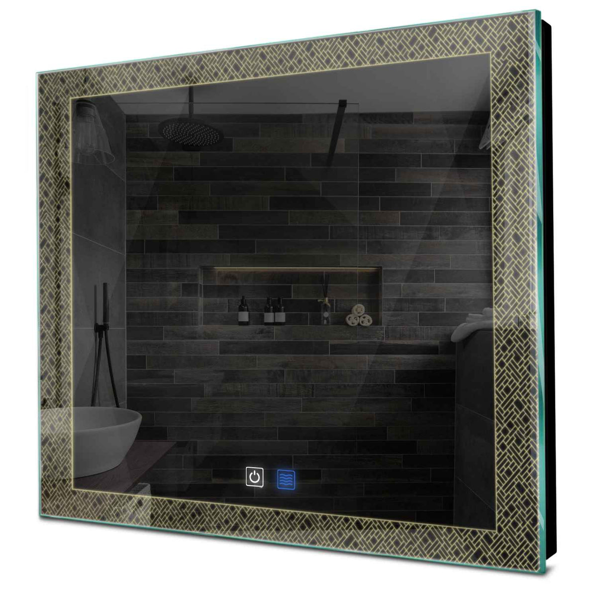Specchio LED Quadrato | Pulsanti touch | Funzione anti-appannamento | Luce bianca calda - Reyze Serie Simetria Modello 5