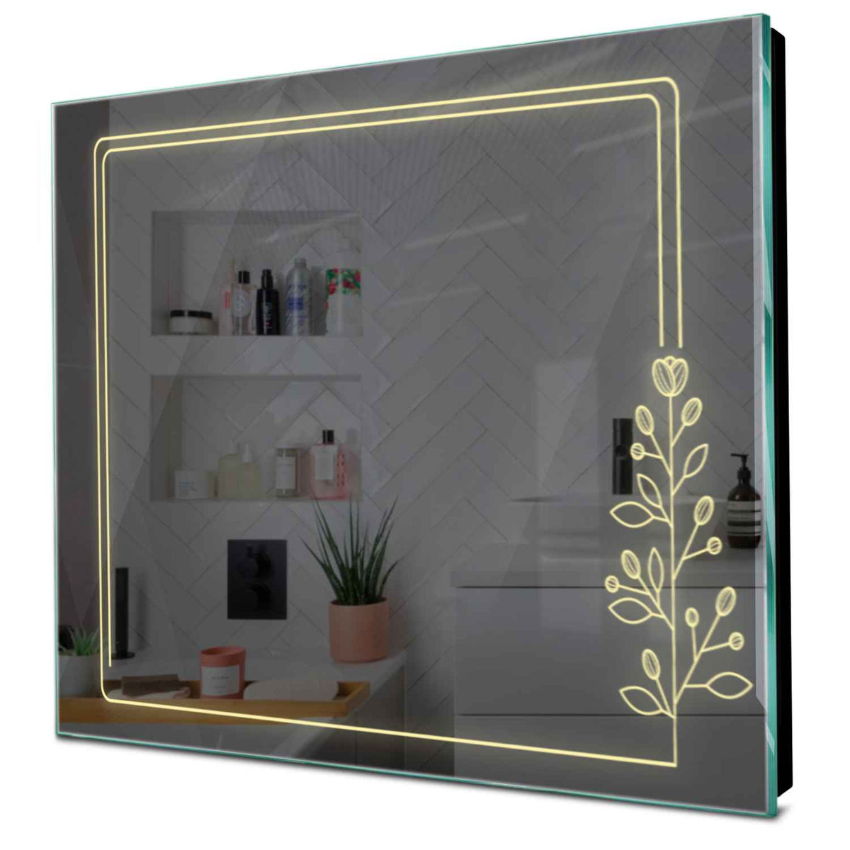 Specchio LED Quadrato | Controllo tramite interruttore a muro | Luce bianca calda - Reyze Serie Good Vibes Modello 3