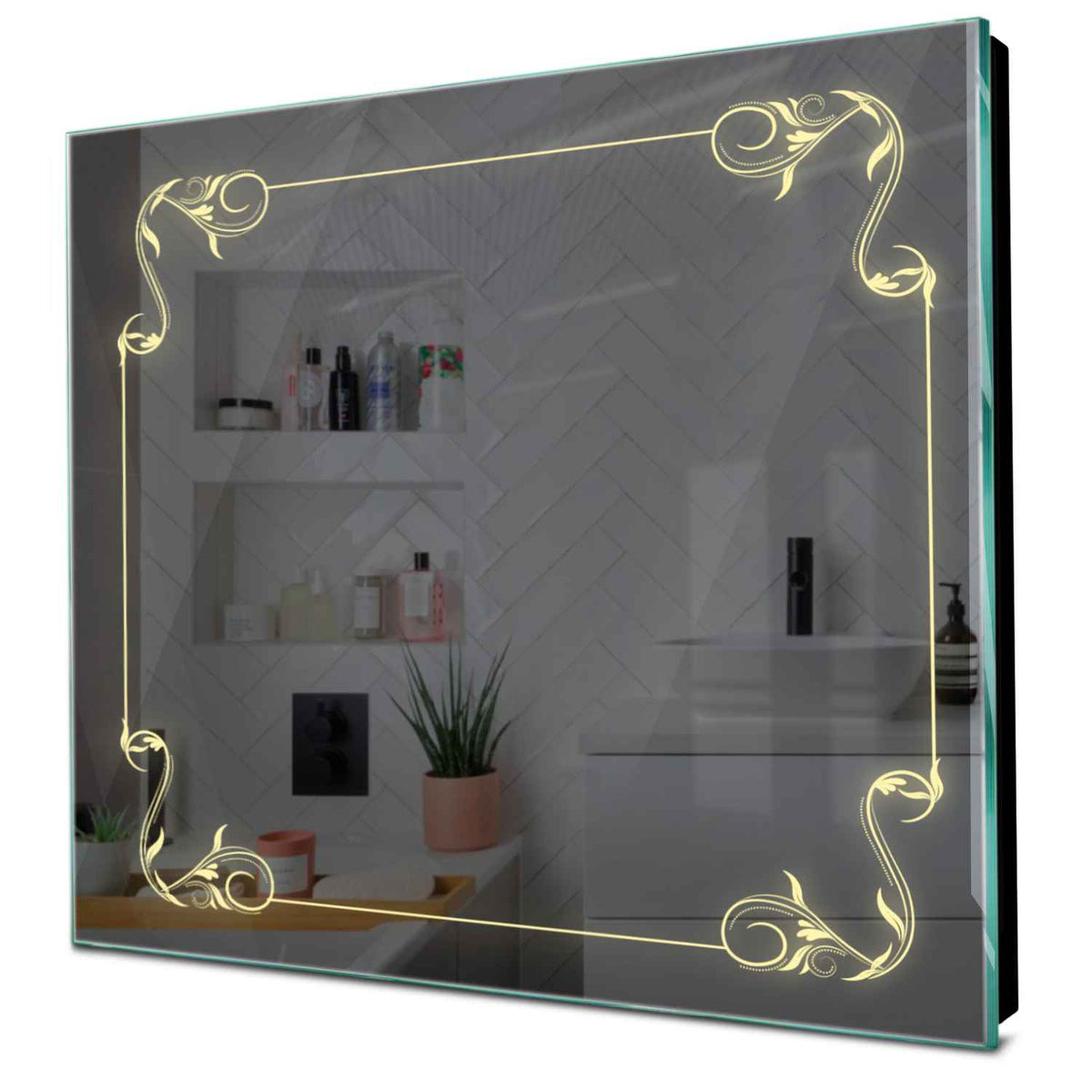 Specchio LED Quadrato | Controllo tramite interruttore a muro | Luce bianca calda - Reyze Serie Good Vibes Modello 5