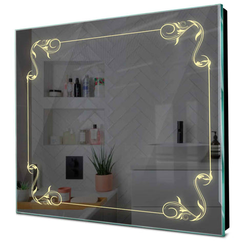 Specchio LED Quadrato | Controllo tramite interruttore a muro | Luce bianca calda - Reyze Serie Good Vibes Modello 5