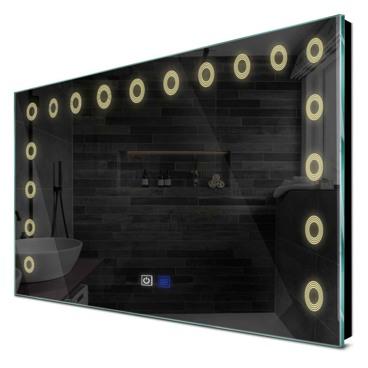 Specchio LED Rettangolare | Pulsanti touch | Funzione anti-appannamento | Luce bianca calda - Reyze Serie Minimal Modello 4